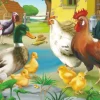 Animaux de la ferme : poule, coq, canard, poussins et dindons