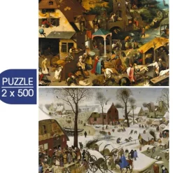 Brueghel Pieter - 2 Puzzles - L'Art de Pieter Brueghel : Proverbes Flamands - Le Dénombrement de Bethléem