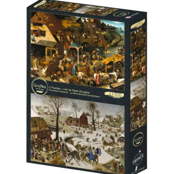 Brueghel Pieter - 2 Puzzles - L'Art de Pieter Brueghel : Proverbes Flamands - Le Dénombrement de Bethléem