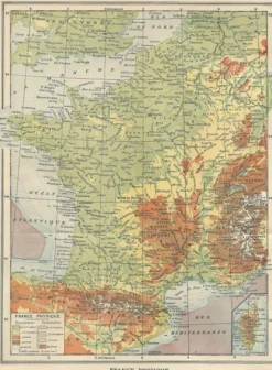 Carte de la France Physique - Larousse, 1925