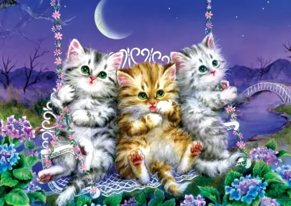 Chatons se Balançant au Clair de Lune