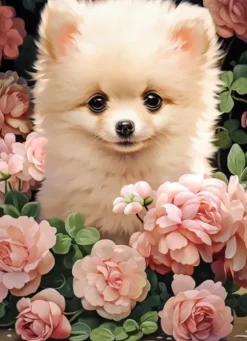 Chiot Spitz Nain dans les Roses