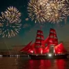 Fireworks around a Sailboat