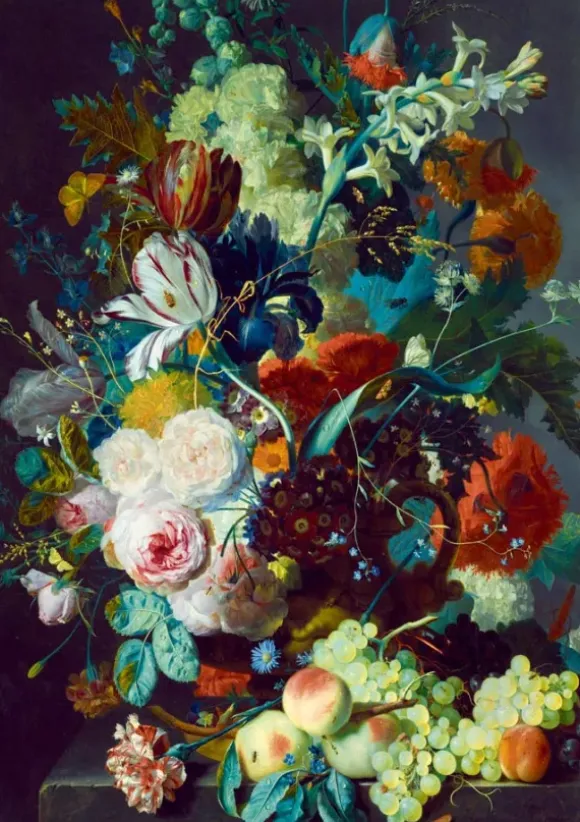 Jan Van Huysum - Still Life with Flowers and Fruit, 1715