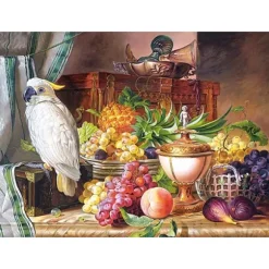 Josef Schuster : Nature Morte Fruits et Perroquet