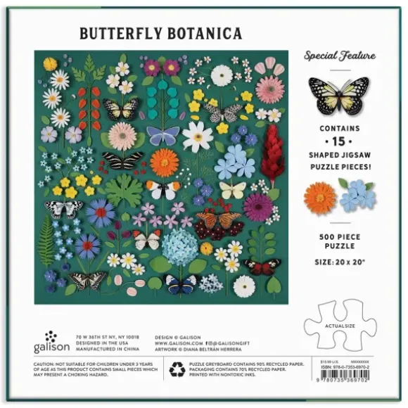 Papillon Botanique - Puzzle de 500 Pièces avec Pièces Façonnées