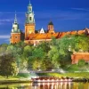 Pologne, Cracovie : Château Wawel la Nuit