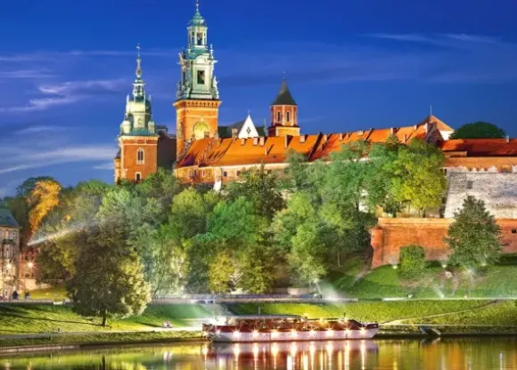 Pologne, Cracovie : Château Wawel la Nuit