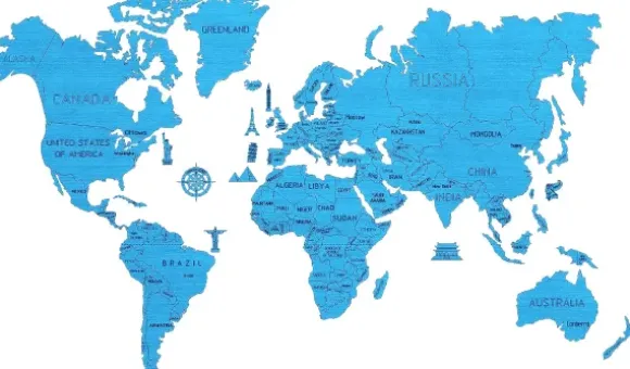 Puzzle en Bois - Carte du Monde XL (Cyan)