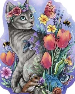 Puzzle en Bois - Chat Printanier