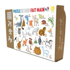 Puzzle en Bois Découpé à la Main - L'Alphabet Des Animaux