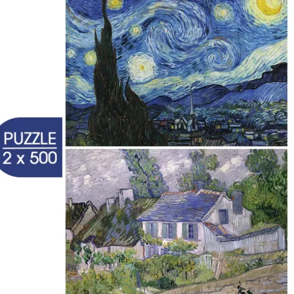 2 Puzzles - L'Art de Van Gogh : La Nuit étoilée, 1889 - Maison à Auvers, 1890