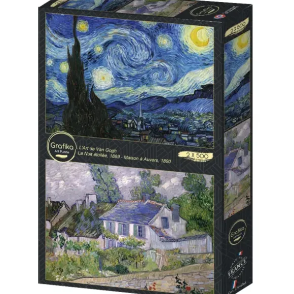 2 Puzzles - L'Art de Van Gogh : La Nuit étoilée, 1889 - Maison à Auvers, 1890